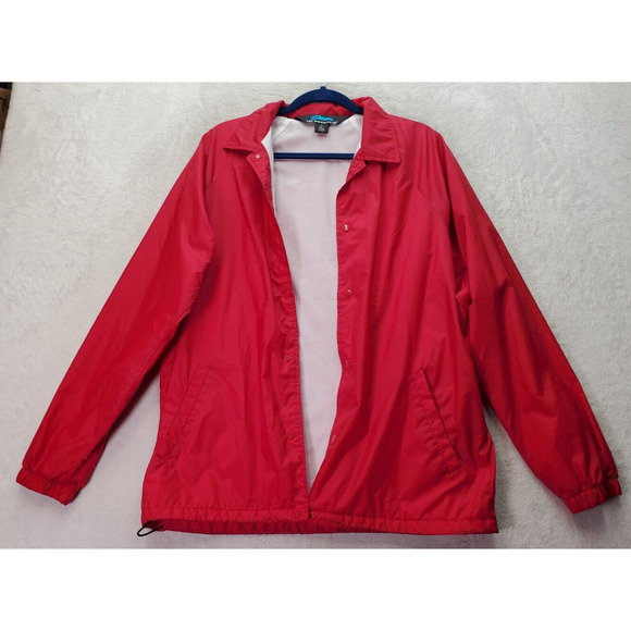 Tri-Mountain Windbreaker Jacket Mens Medium Red Lined Nylon Collared Snap Button - Picture 1 of 10